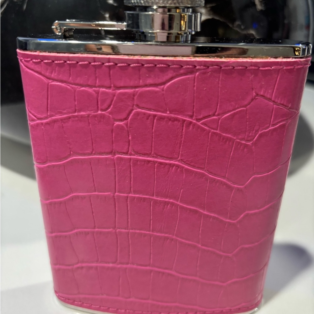 Pink Crocodile-Embossed Flask